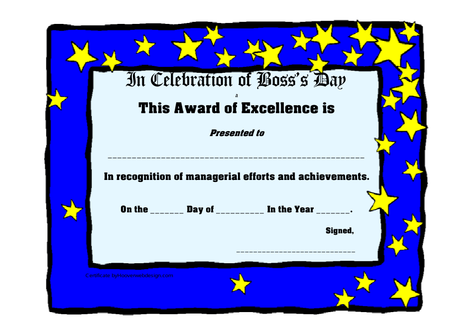 Boss s Day Award Certificate Template Blue Download Printable PDF