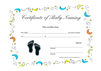 Document preview: Baby Naming Certificate Template - Varicolored