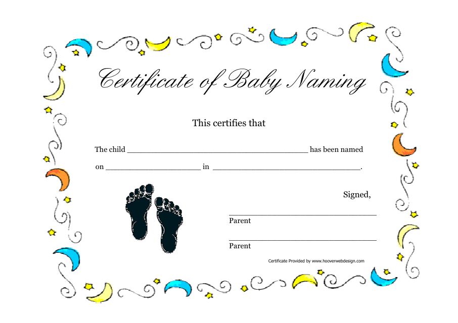 Baby Naming Certificate Template Varicolored Download Printable PDF