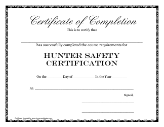 Document preview: Hunter Safety Certification Course Completion Certificate Template