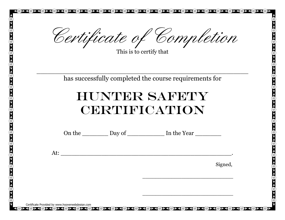 Hunter Safety Certification Course Completion Certificate Template