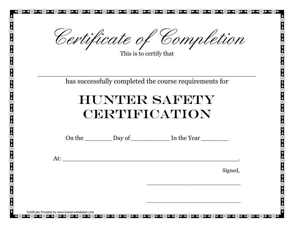 Hunter Safety Certification Course Completion Certificate Template, Page 1