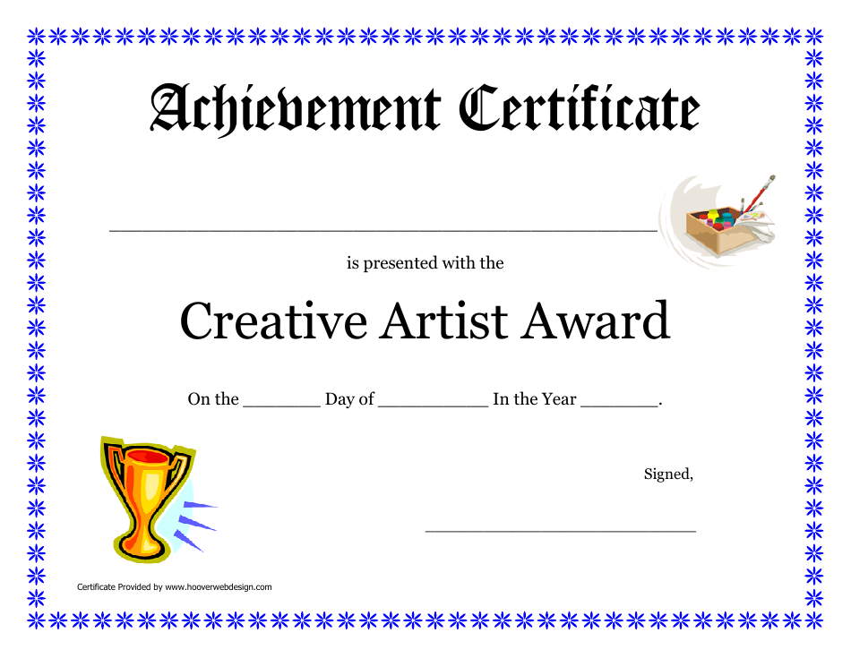 Creative Artist Award Certificate Template - Preview Image
