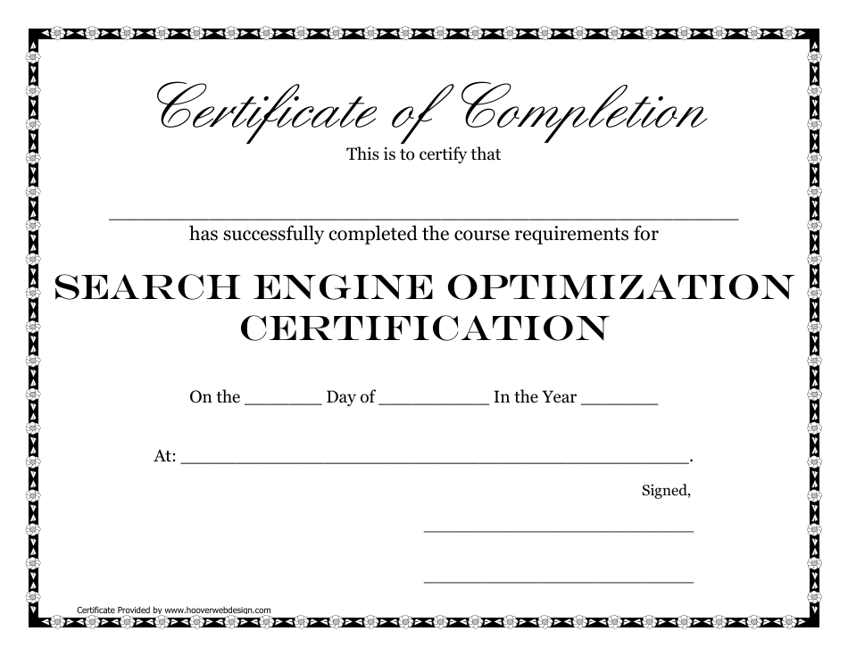 Search Engine Optimization Certification Course Completion Certificate Template - Image Preview