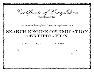 Document preview: Search Engine Optimization Certification Course Completion Certificate Template