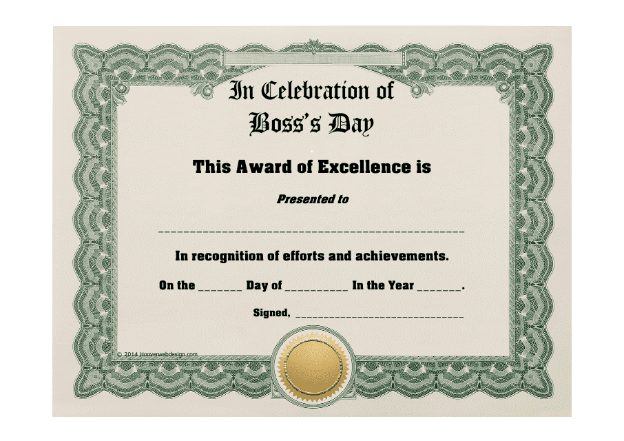 Printable Boss S Day Certificate Svg