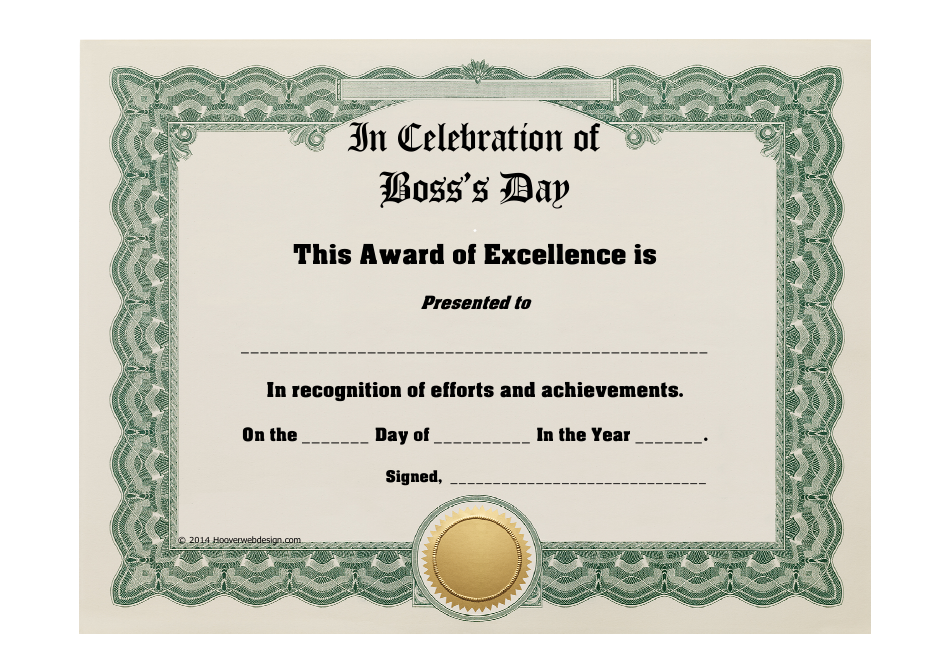 Boss's Day Certificate Template Download Printable PDF Templateroller