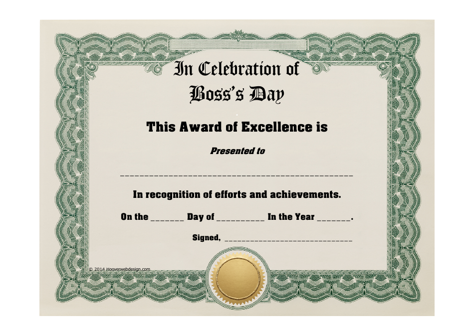 Boss s Day Certificate Template Download Printable PDF Templateroller