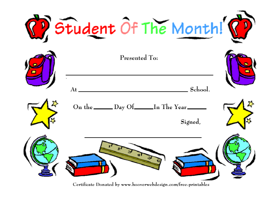 Student of the Month School Award Template Download Printable PDF