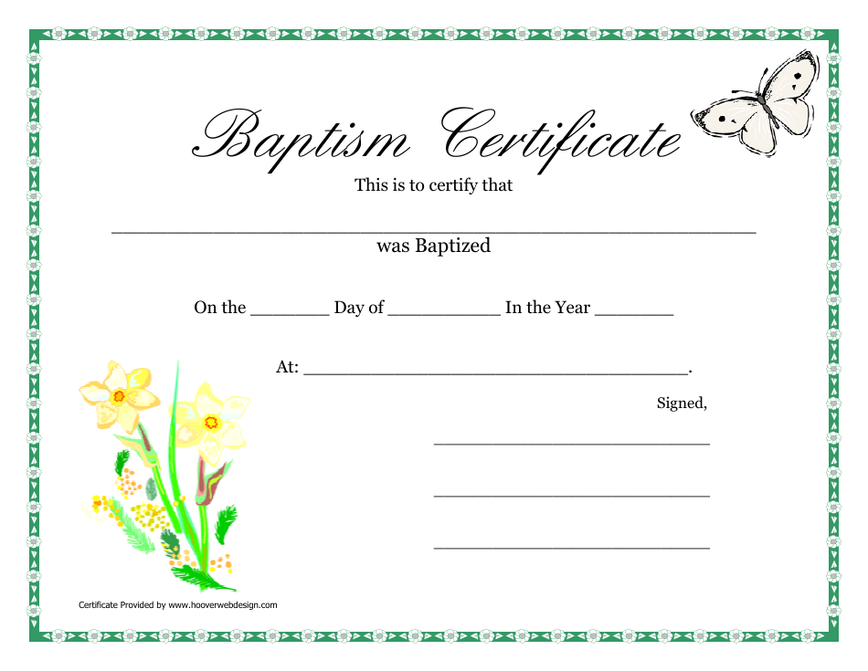 Butterfly themed Baptism Certificate Template