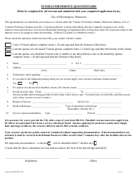 Veteran Preference Questionnaire Form - City of Bloomington, Minnesota, Page 2