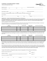 Form 17075-16 &quot;Change of Beneficiary Form - Colonial Life&quot; - South Carolina