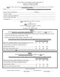 Document preview: Applicant Clearance Card Team (Acct) Supply Order Form - Arizona