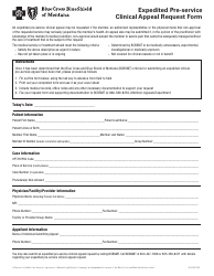 Form 352192.1015 Expedited Pre-service Clinical Appeal Form - Bluecross Blueshield of Montana - Montana