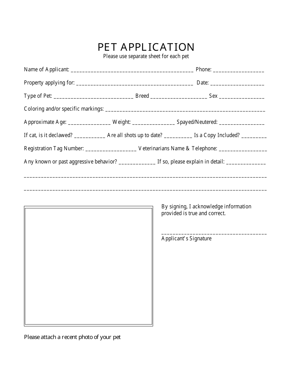 Pet Application Form Fill Out Sign Online And Download PDF 