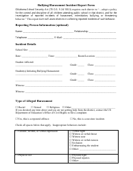 &quot;Bullying/Harassment Incident Report Form&quot; - Oklahoma