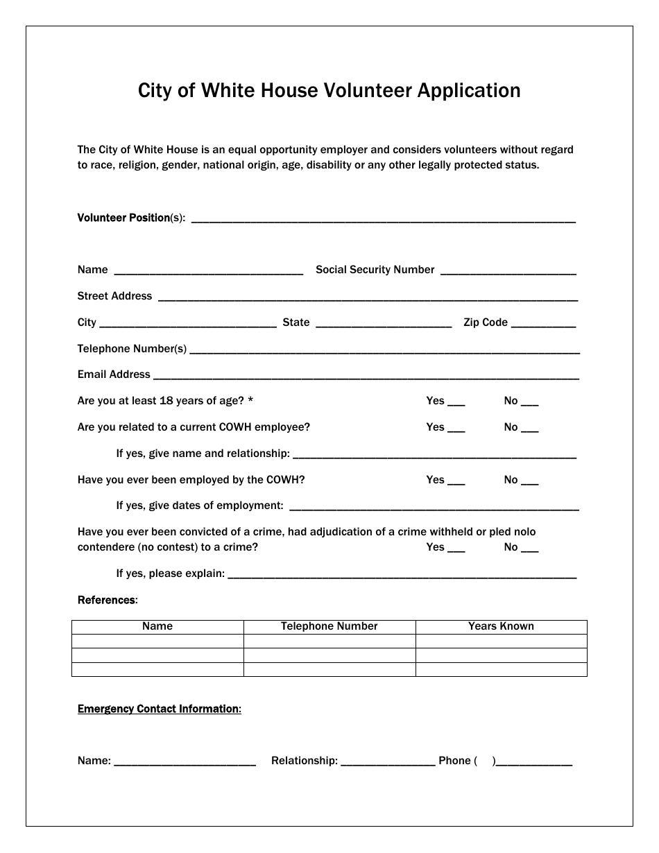 Volunteer Application Form - City of White House, Tennessee, Page 1