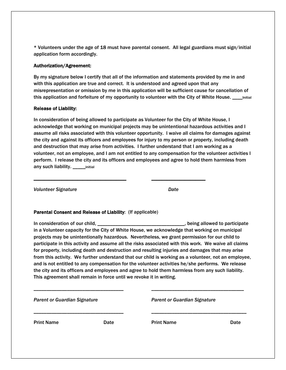 Volunteer Application Form - City of White House, Tennessee, Page 2