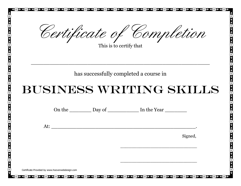 Business Writing Skills Course Completion Certificate Template