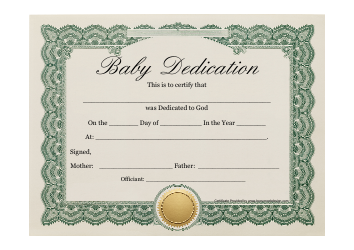Document preview: Baby Dedication Certificate Template - Green