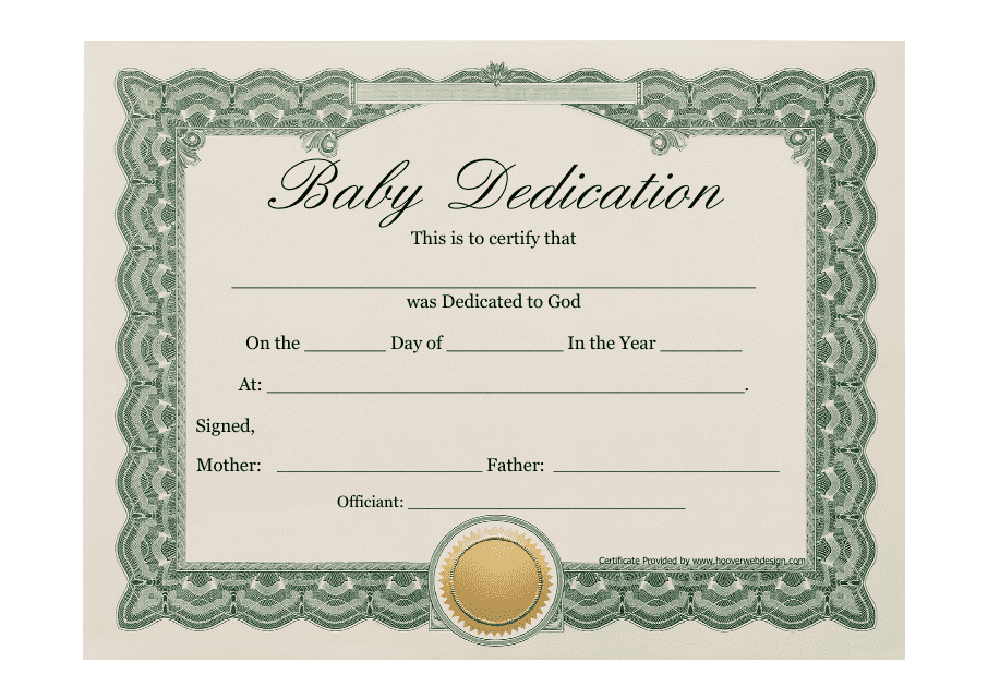 Baby Dedication Certificate Template - Green