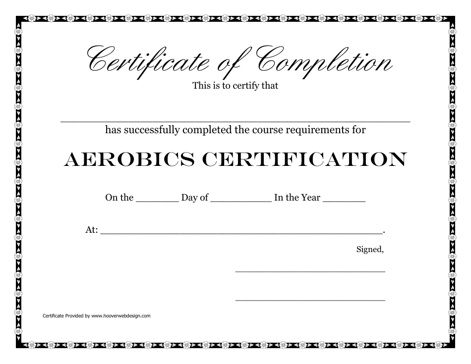 Aerobics Certification Course Completion Certificate Template - Preview Image