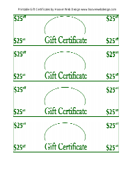 Document preview: 25 Dollars off Gift Certificate Templates