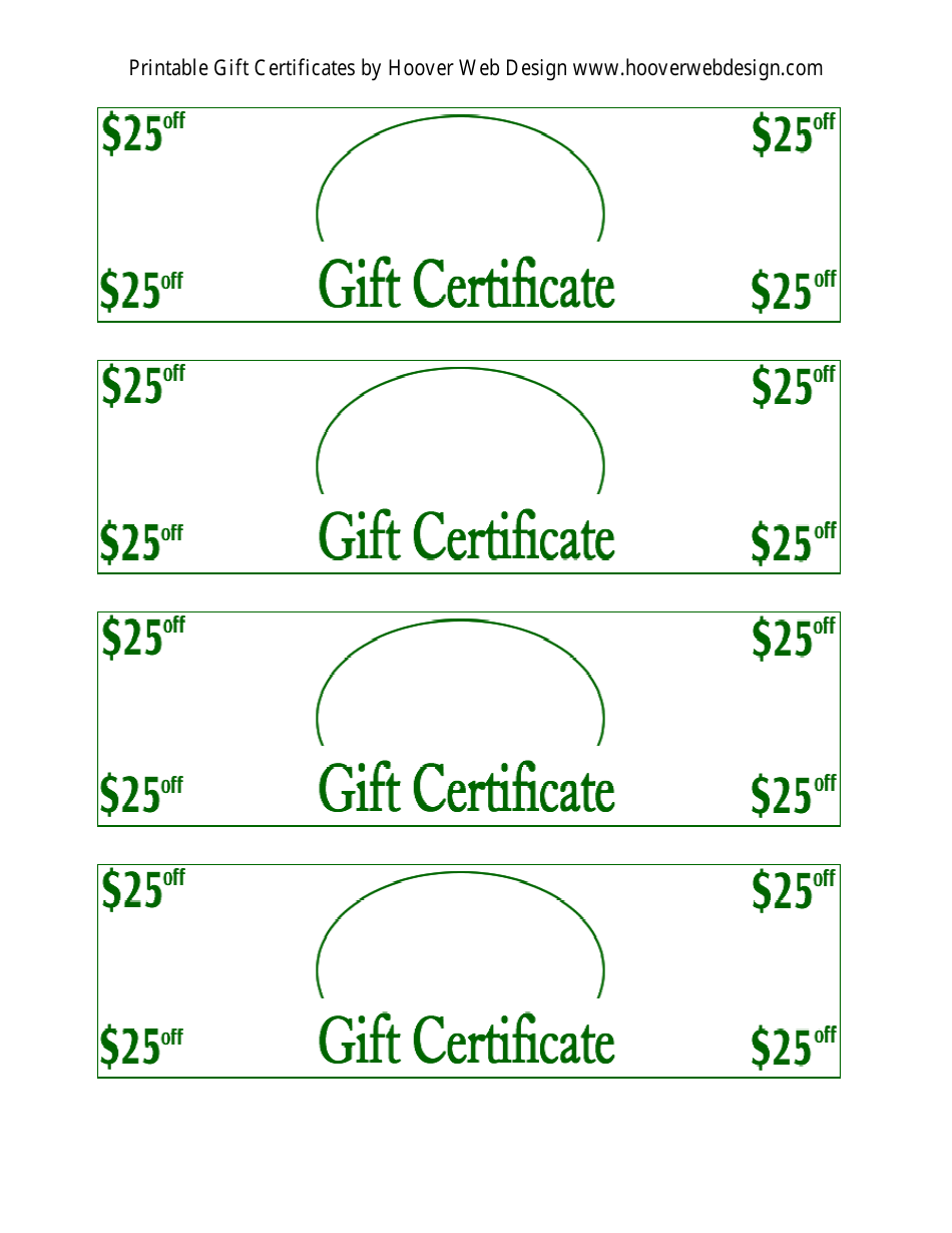 25 Dollars off Gift Certificate Templates, Page 1