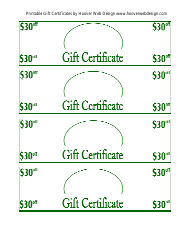 Document preview: 30 Dollars off Gift Certificate Templates