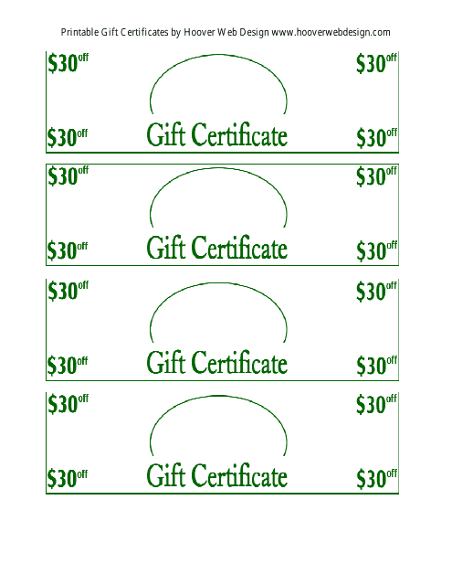30 Dollars off Gift Certificate Templates