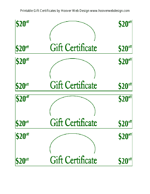 20 Dollars off Gift Certificate Templates