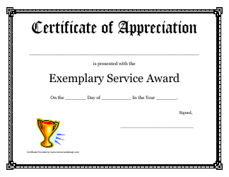 Document preview: Exemplary Service Award Certificate Template
