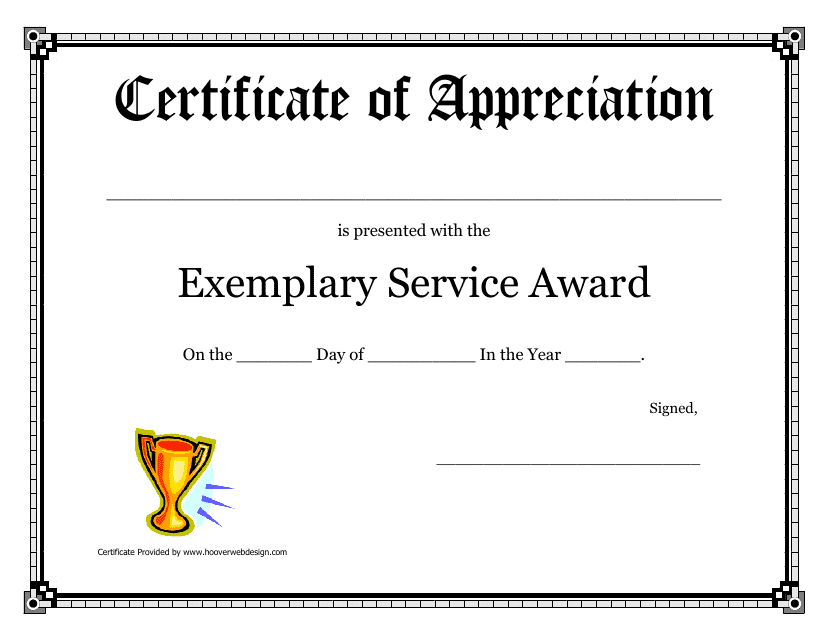 Exemplary Service Award Certificate Template Download Pdf