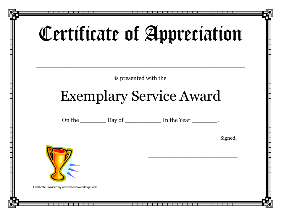 Exemplary Service Award Certificate Template, Page 1