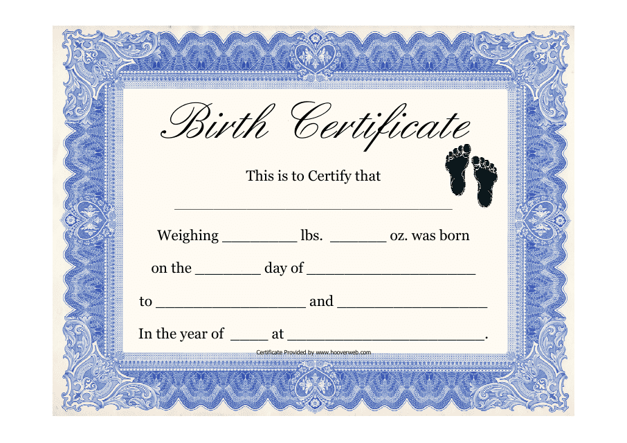 Birth Certificate Template - Footprints