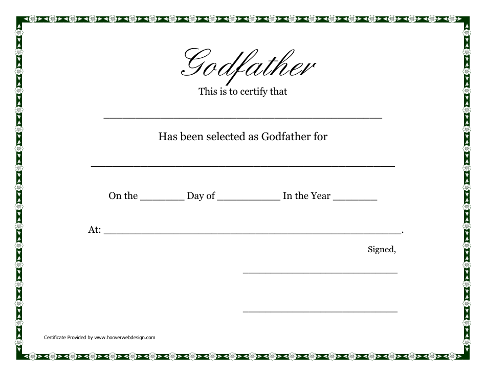 Godfather Certificate Template Download Printable PDF Templateroller