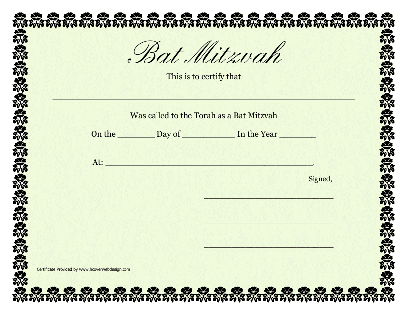 Bat Mitzvah Certificate Template