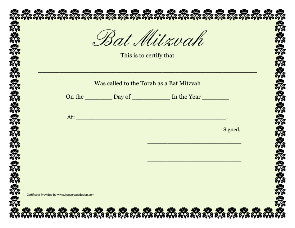 Bat Mitzvah Certificate Template - Elegant and customizable Certificate template for Bat Mitzvah ceremony
