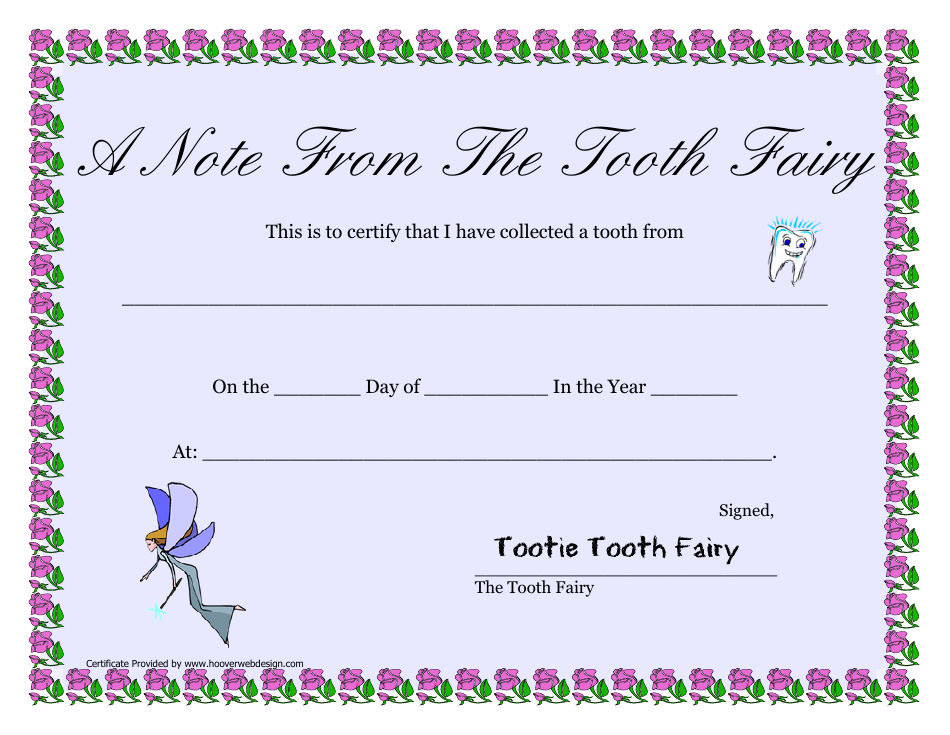 Tooth Fairy Certificate Template Free