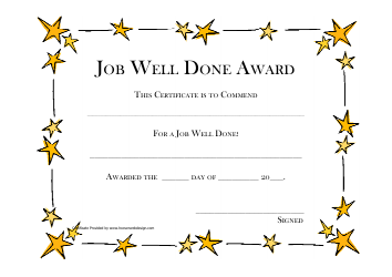 Document preview: Job Well Done Award Certificate Template