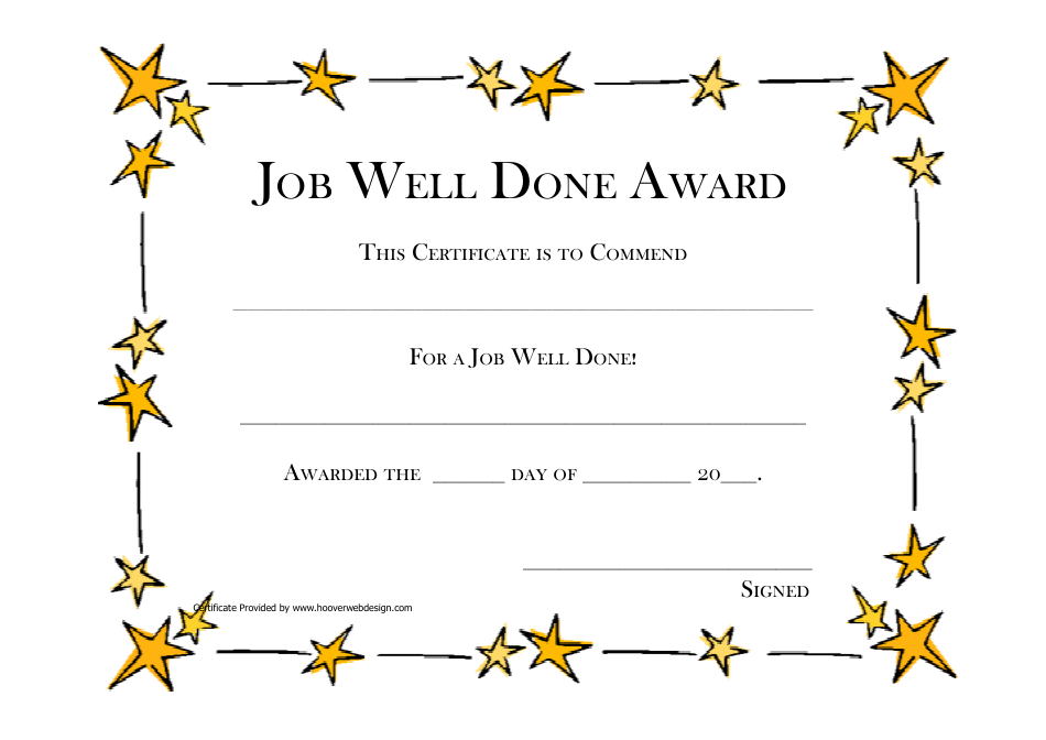 Job Well Done Award Certificate Template Stars Fill Out Sign