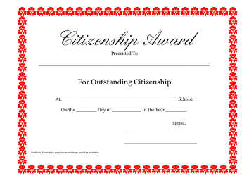 Document preview: Citizenship Award Certificate Template