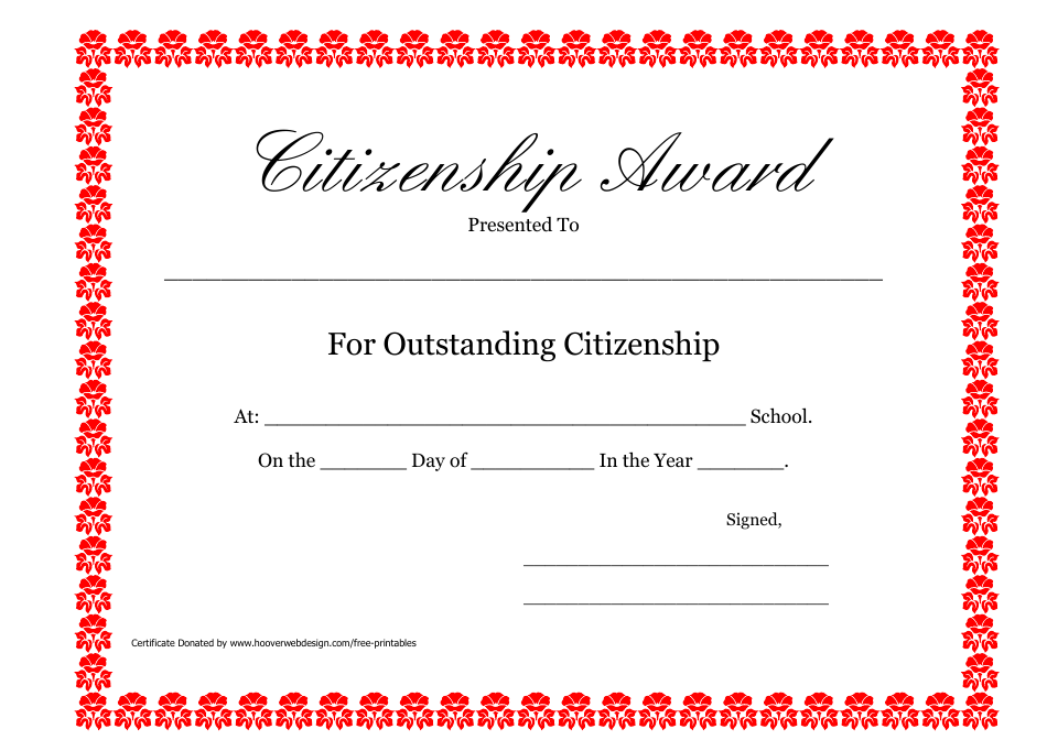 Citizenship Award Certificate Template Download Printable Pdf Templateroller