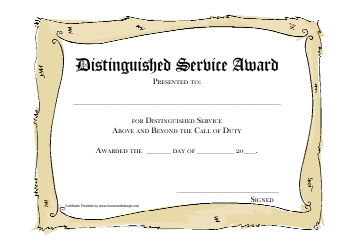 Document preview: Distinguished Service Award Certificate Template