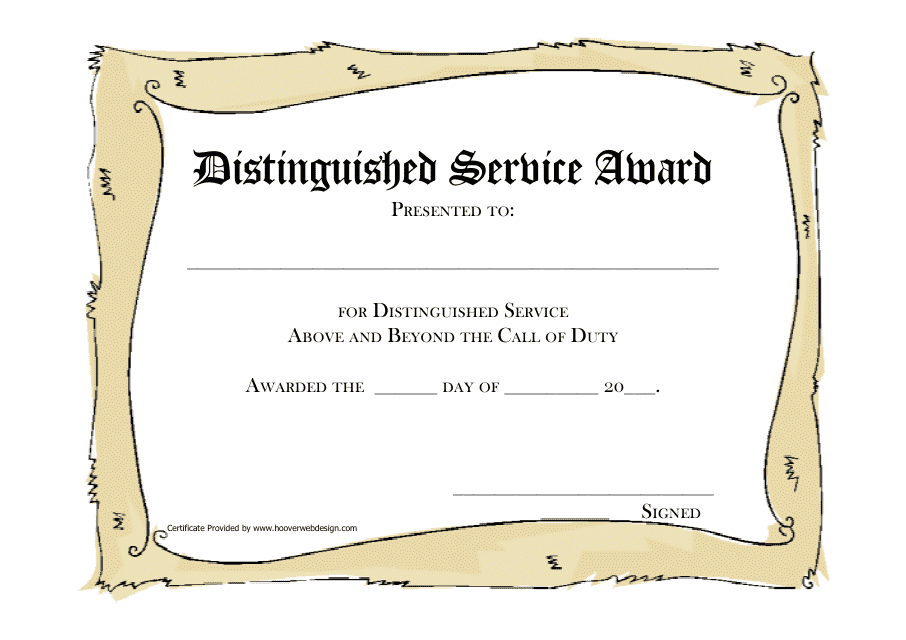 Distinguished Service Award Certificate Template Download Pdf