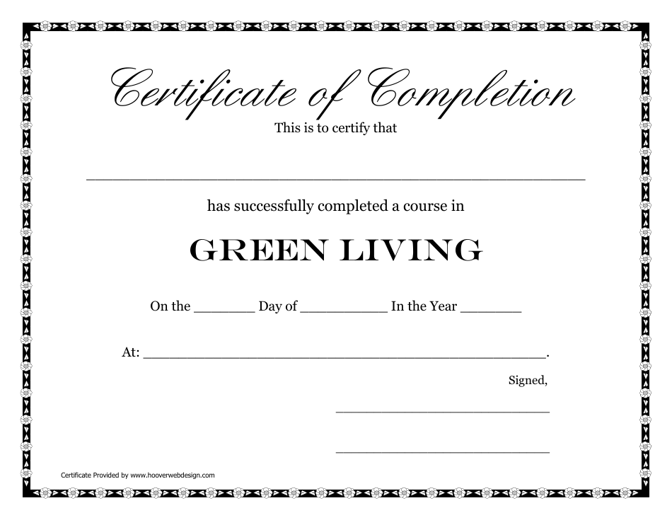 Green Living Course Completion Certificate Template