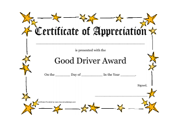 Document preview: Good Driver Award Certificate Template