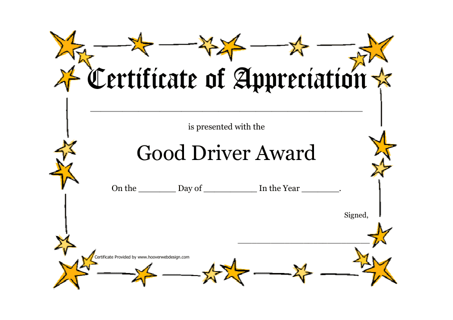 &quot;Good Driver Award Certificate Template&quot; Download Pdf
