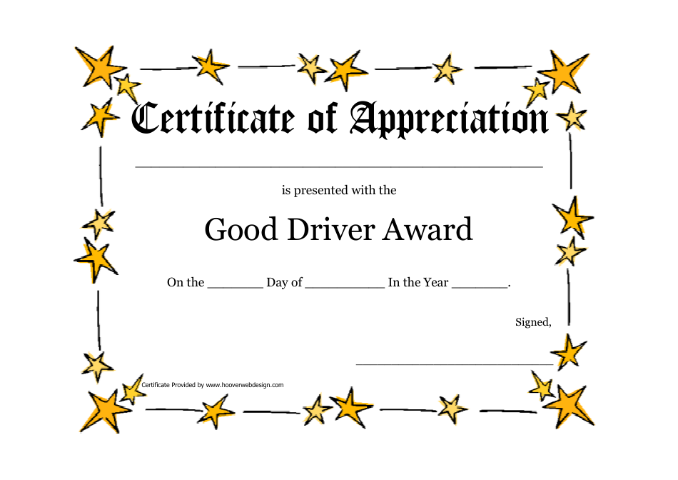 Good Driver Award Certificate Template - Stars preview