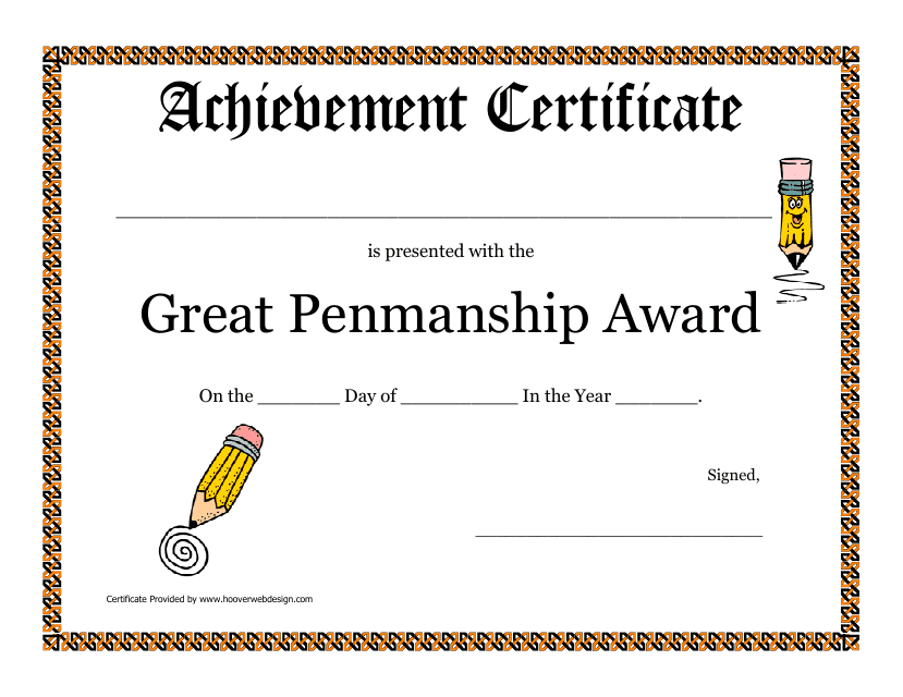 Great Penmanship Award Certificate Template - Preview